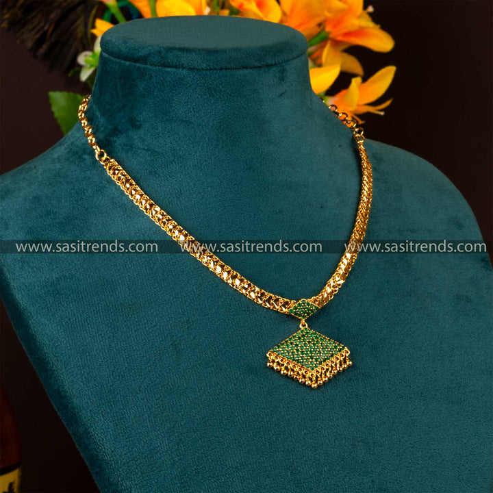 One gram micro gold plated heart pattern necklace with green stones Sasitrends