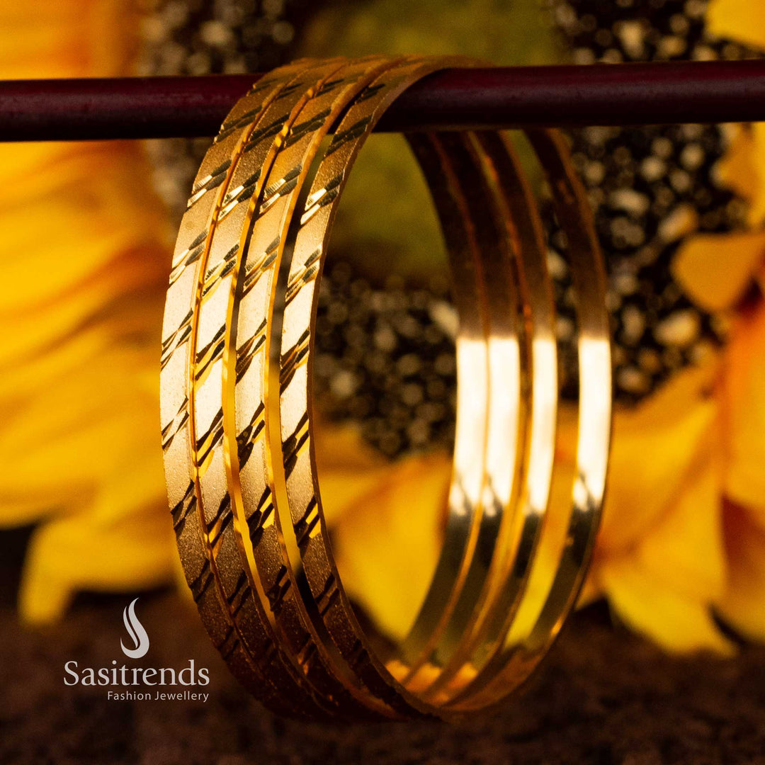 Shiny 1 Gram Micro Gold Bangles with Intricate Detailing - Sasitrends