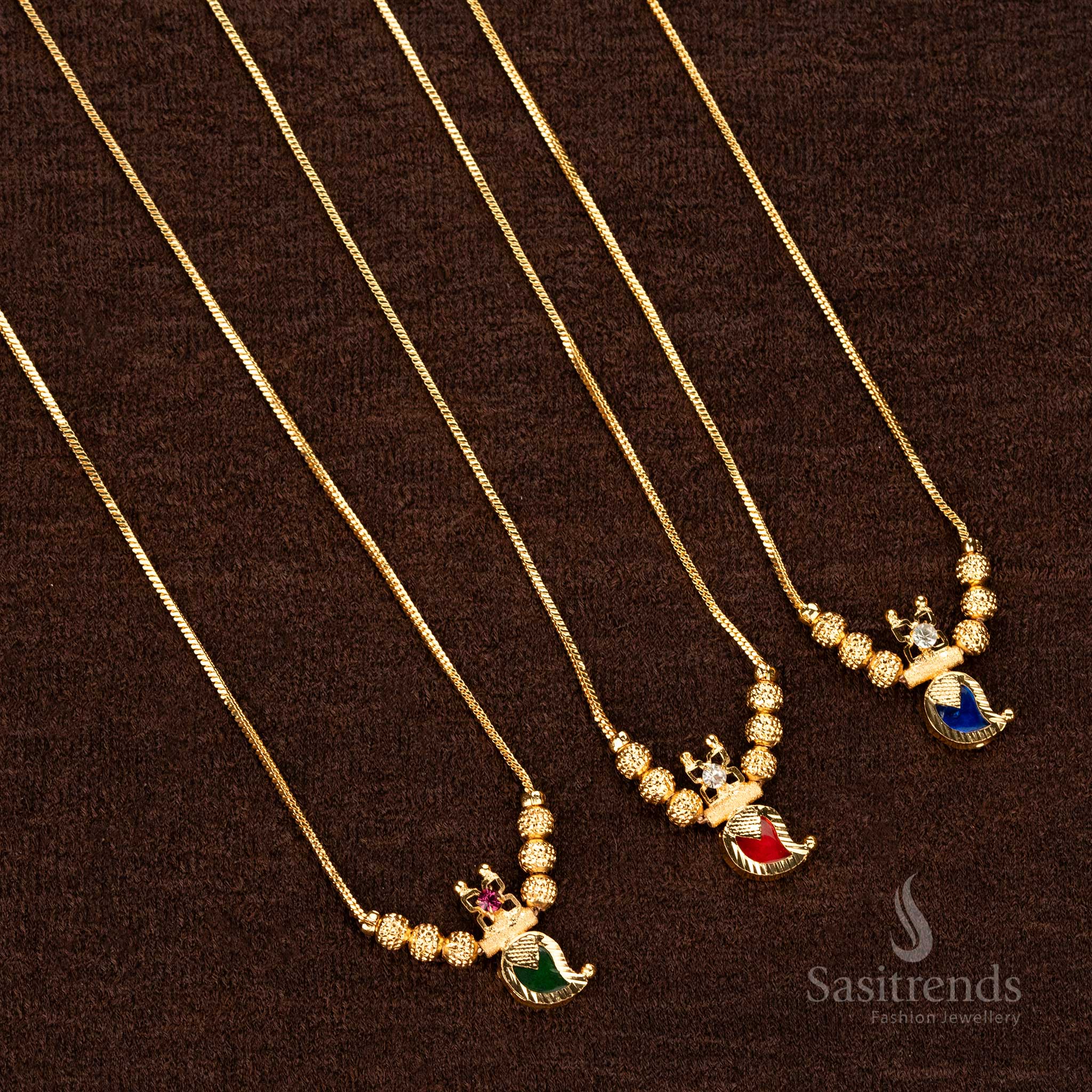 Mango shaped red,blue and green  stone necklace for special occasions - Sasitrends