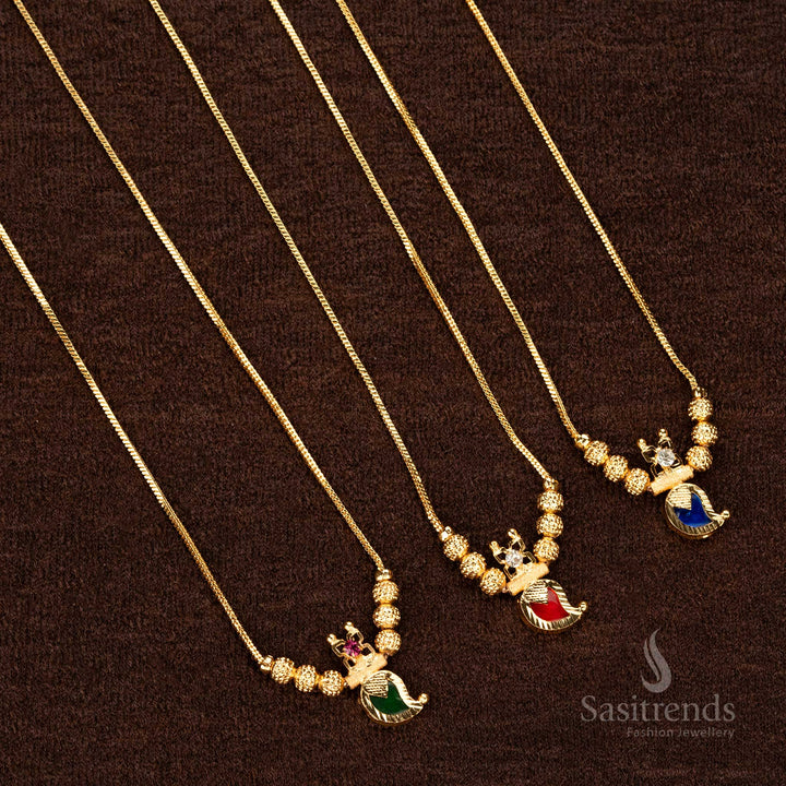 Traditional Micro Gold Plated Mango Shaped Palakka Necklace with Green, Red, and Blue Stones - Sasitrends