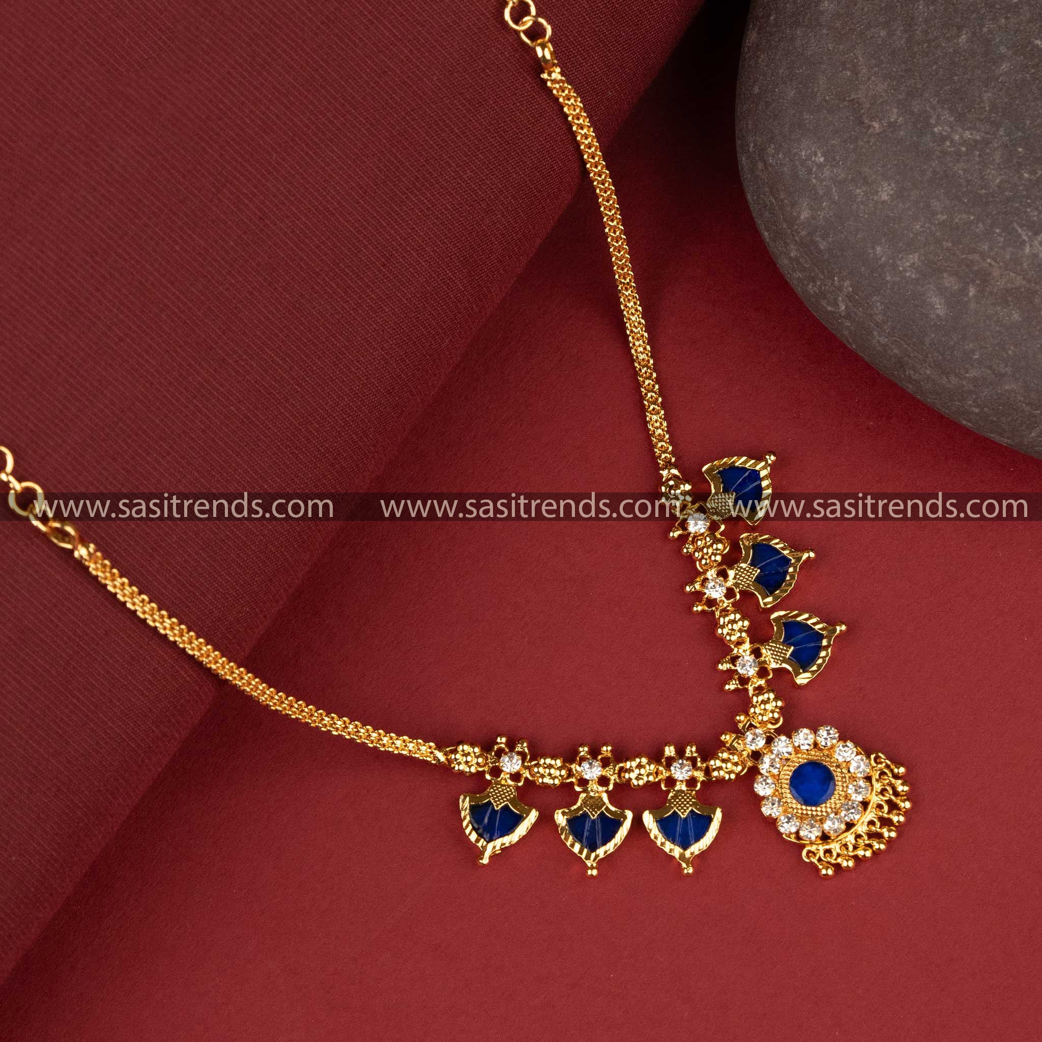 Trendy Three Petals Blue Palakka Necklace by Sasitrends