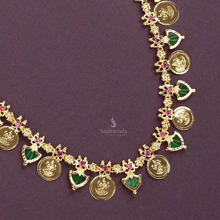 Traditional Kerala Palakka necklace with green mango and Lakshmi coins sasitrends