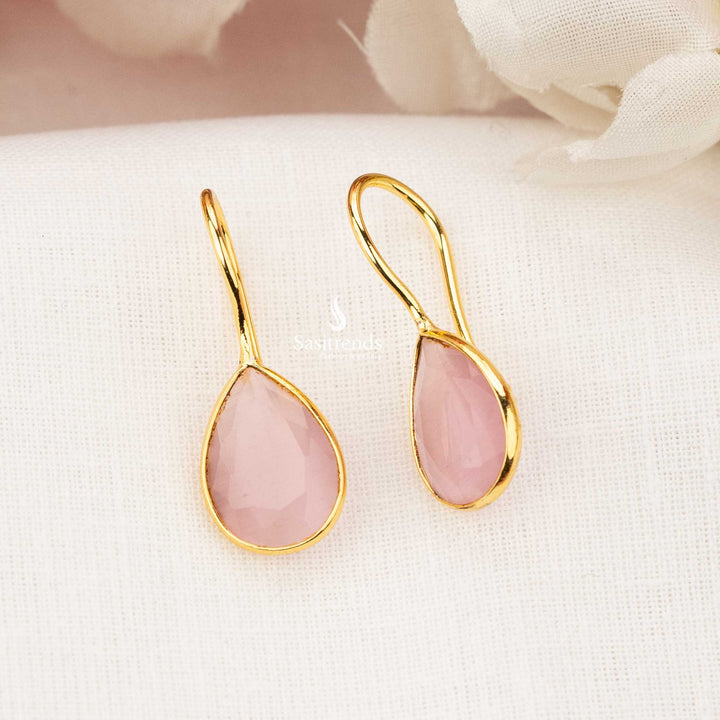 Aurora Gold Plated Baby Pink Waterdrop Earrings, Casual Chic Style