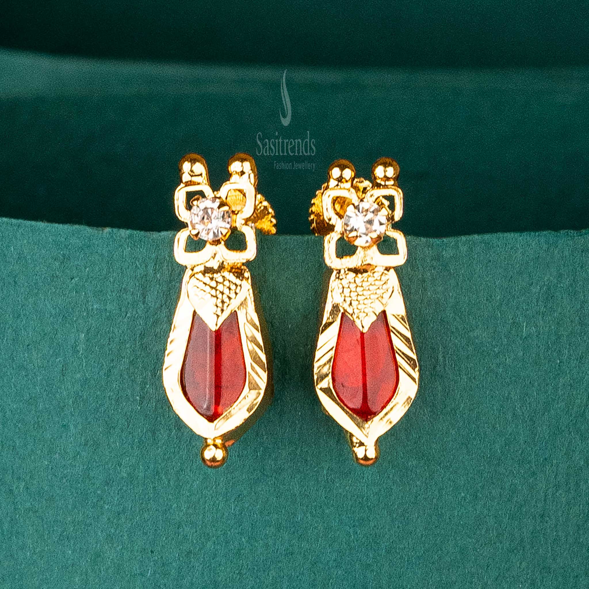 Beautiful Micro Gold Plated Red Palakka Nagapadam Designer Screw Type Earrings Sasitrends Online Shopping