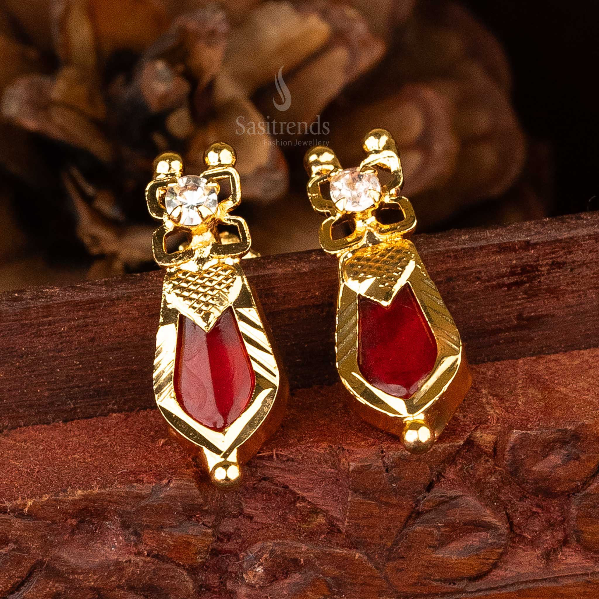 Beautiful Red Palakka Nagapadam Earrings with Screw-Type Design