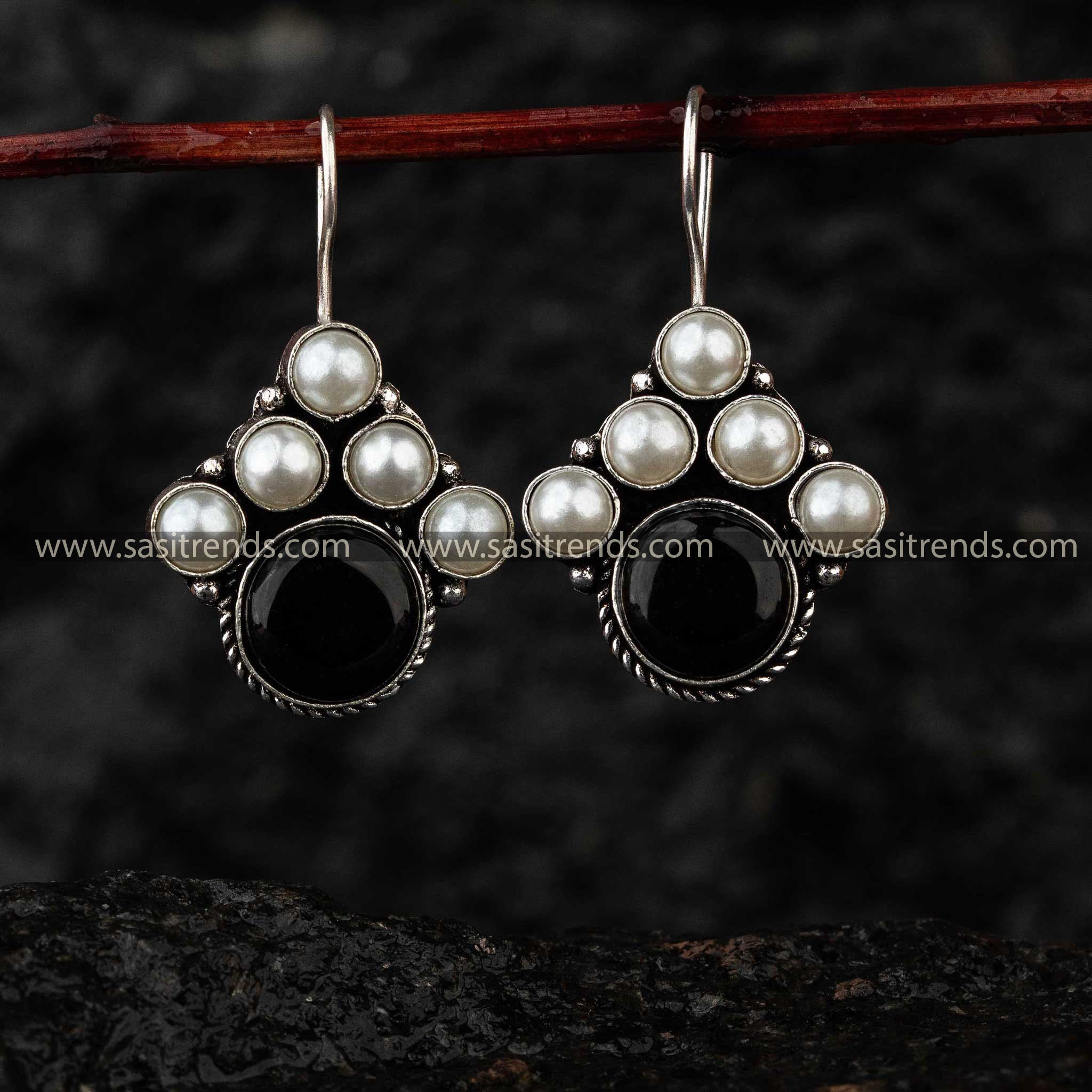 Oxidised Jewellery Black Monalisa Stone Earrings for Stylish Festive Looks