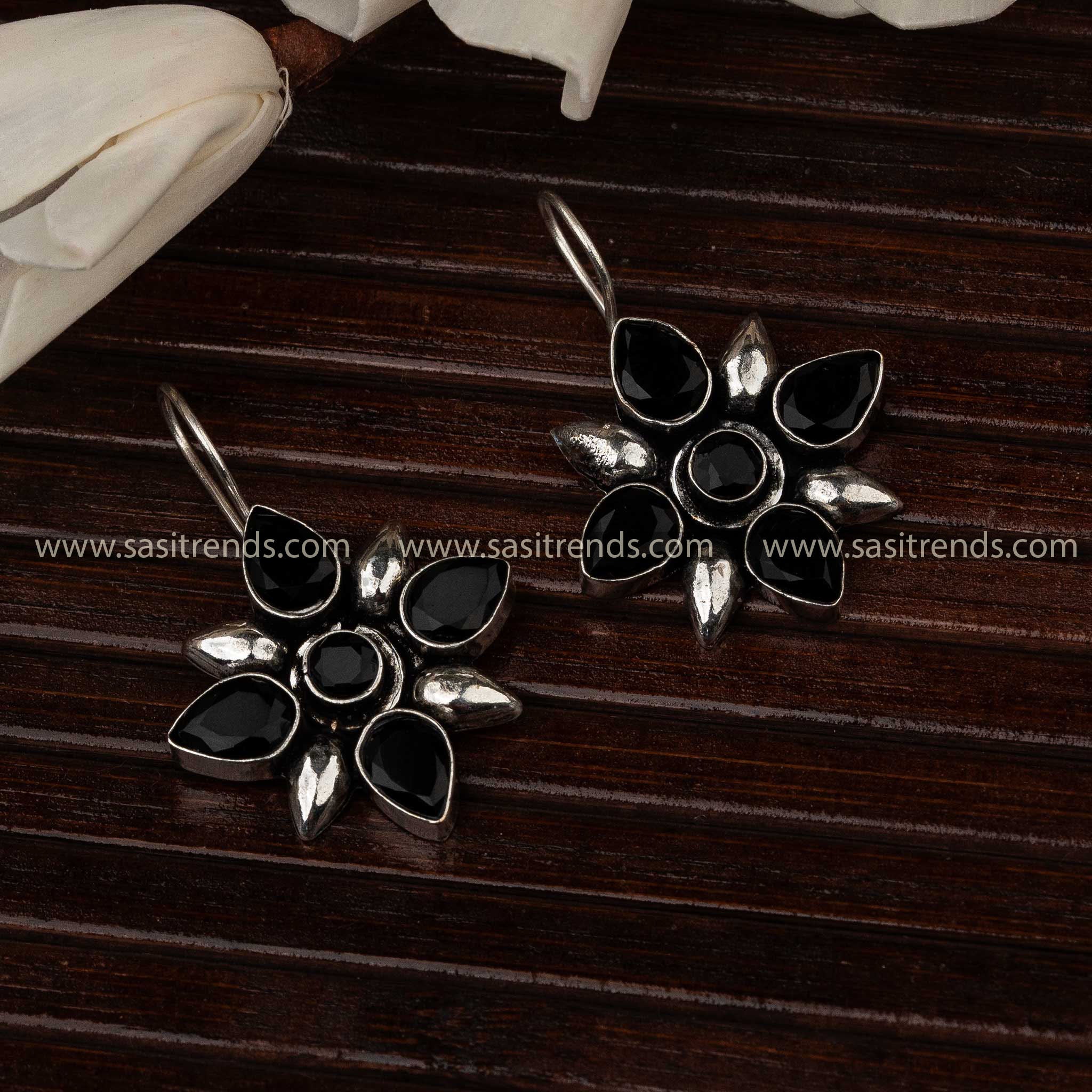 Black Stone Oxidised Earrings Perfect For Navarathiri Traditional Attire Sasitrends Online