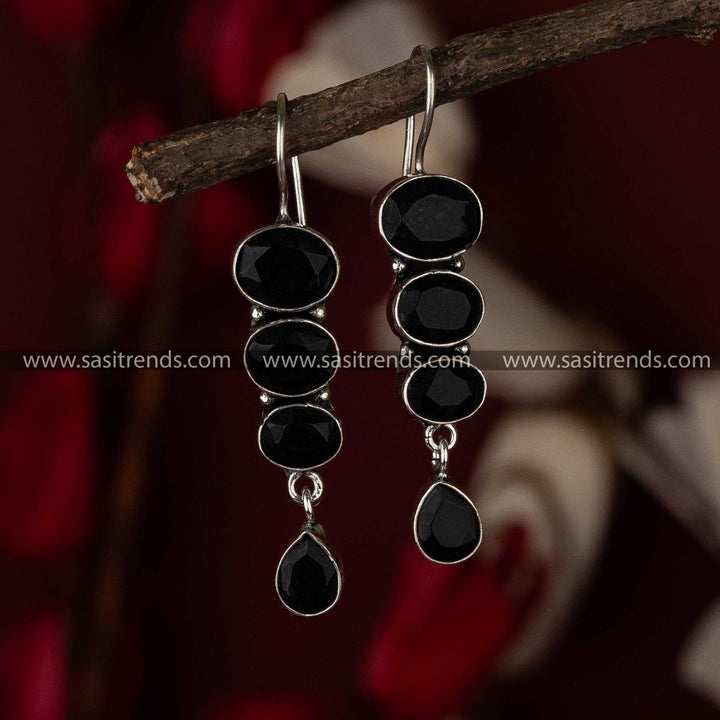 Sleek Black Stone Oxidised Earrings for Navarathiri - Exclusive Oxidised Jewellery