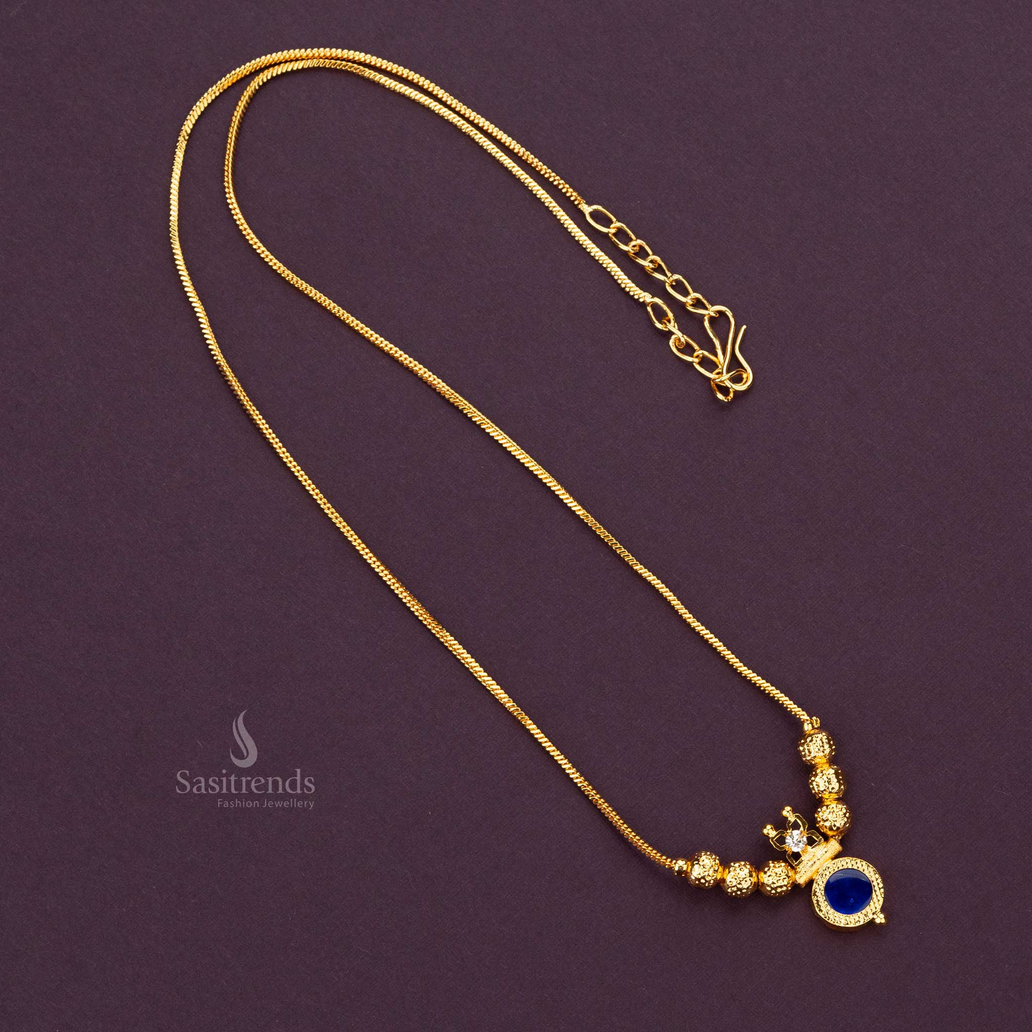 Blue Palakka Round Pendant Necklace - Traditional Kerala Style by Sasitrends