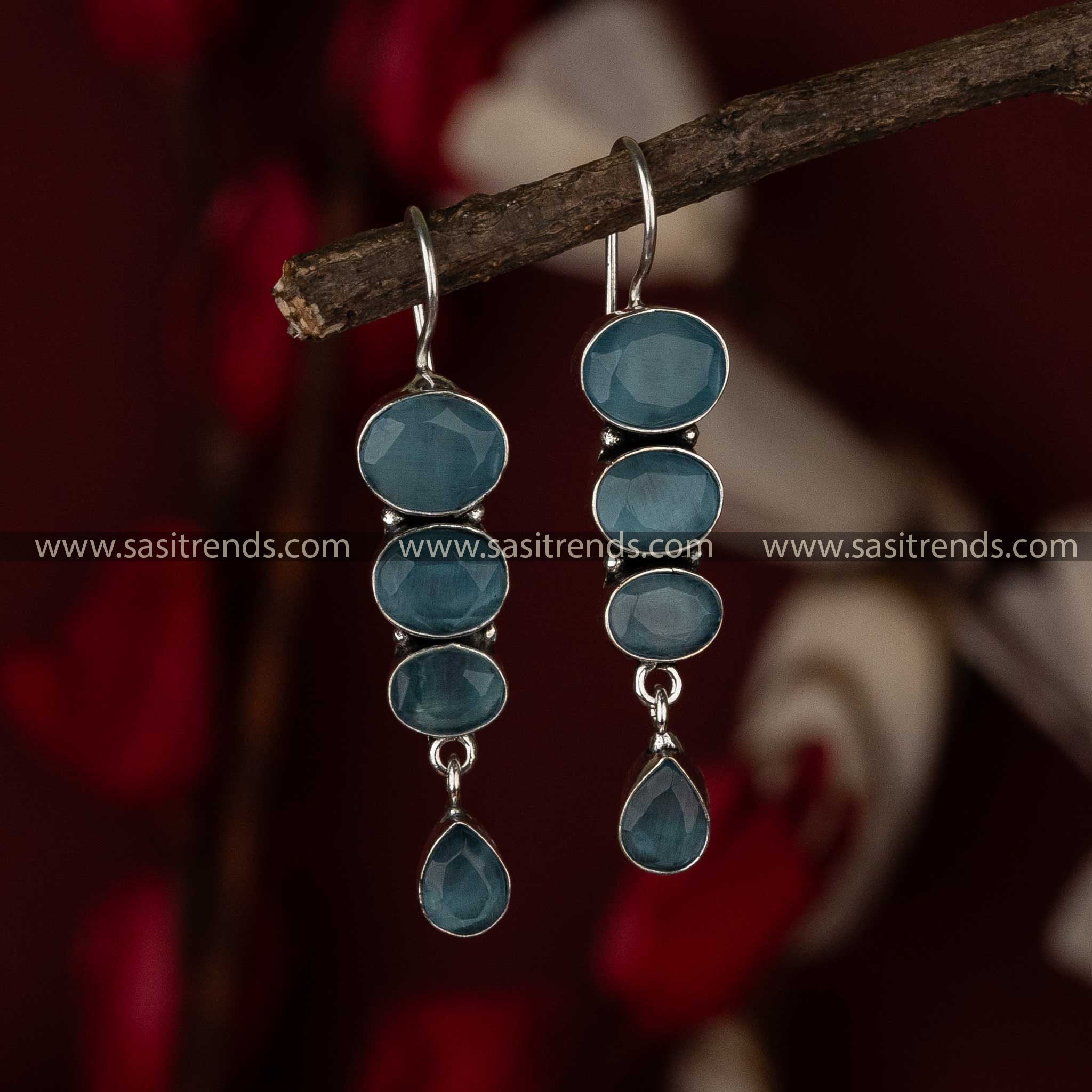 Elegant Blue Stone Oxidised Earrings for Navarathiri - Oxidised Jewellery