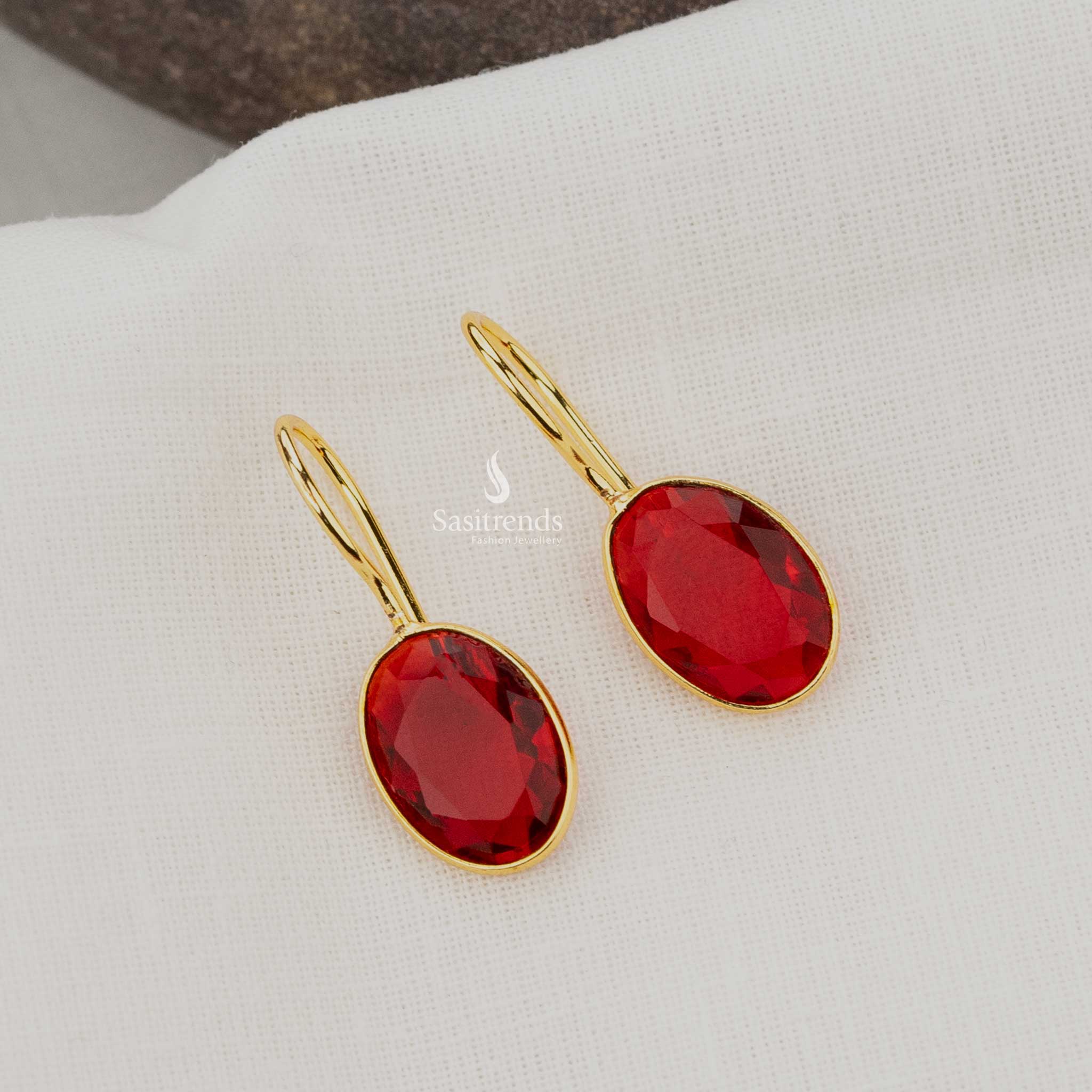 Bold Red Oval Gold Plated Earrings, Perfect for Parties