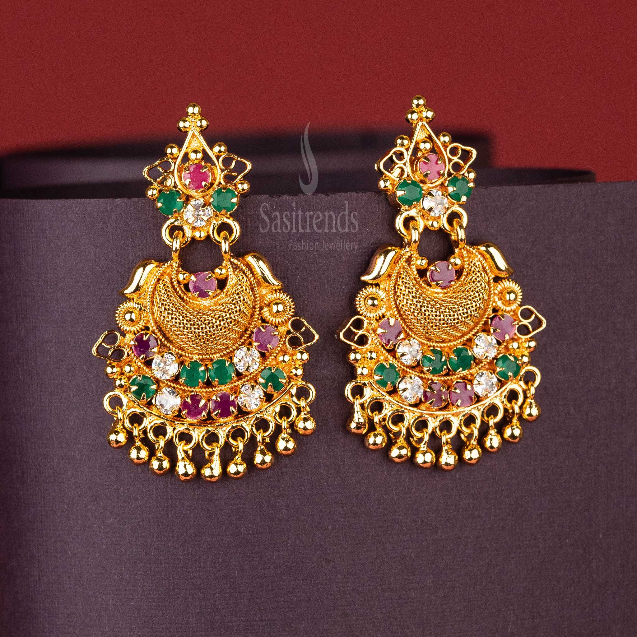 Luxurious Multi-Color Earrings Plated Using 24 Carat Gold with Hanging Beads