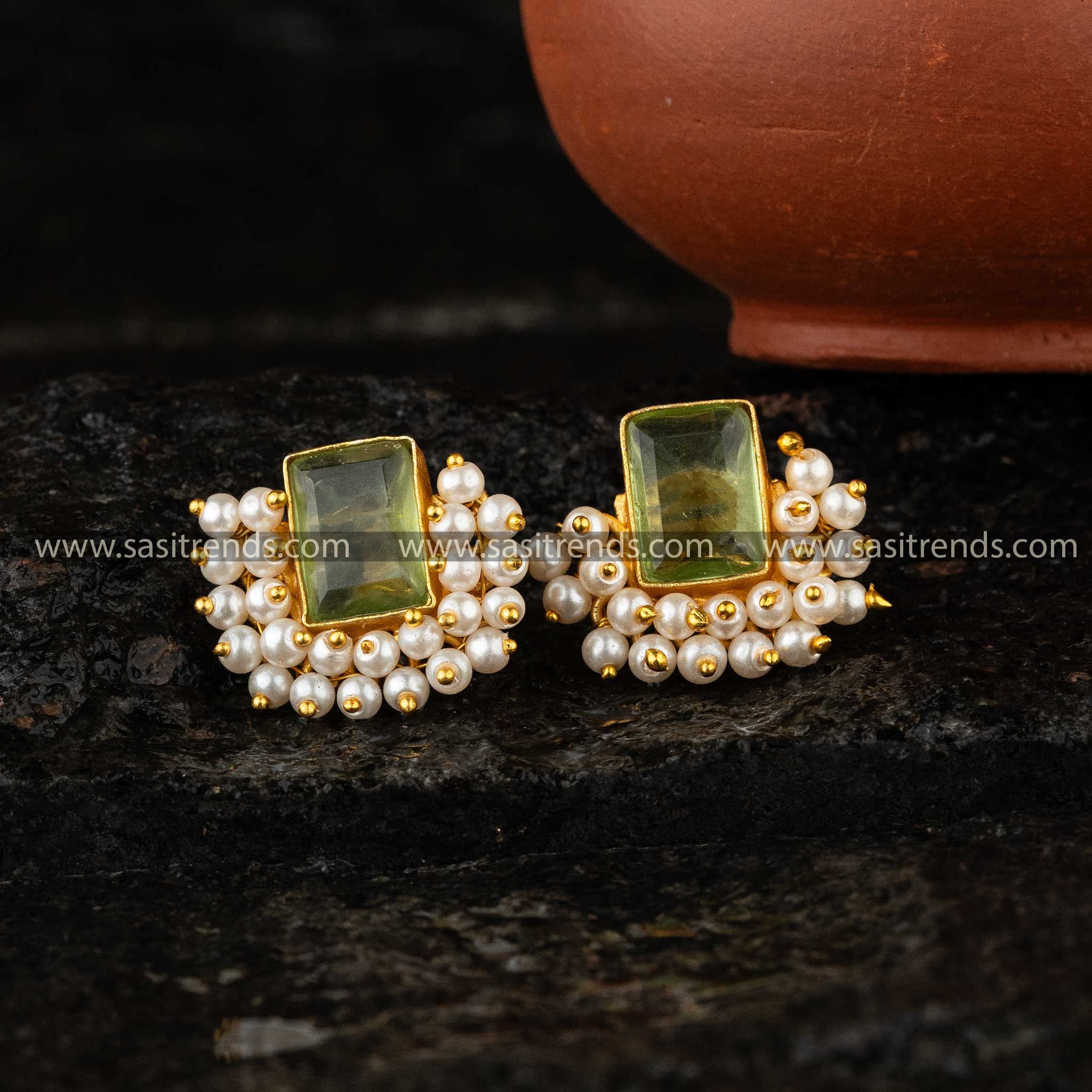 Captivating Green Gold Plated Earrings Sasitrends Online Shopping