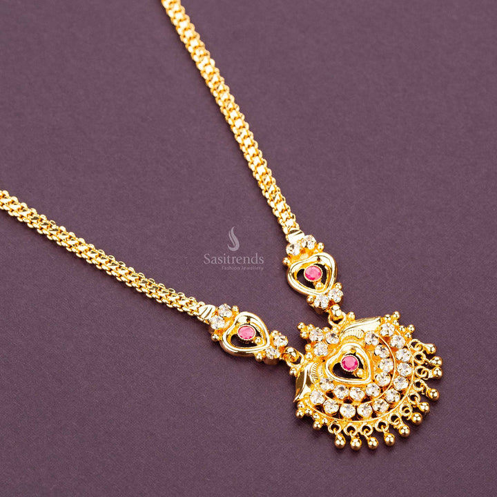 White Ruby Micro Gold Plated Necklace With Elegant Ball Hangings - Sasitrends