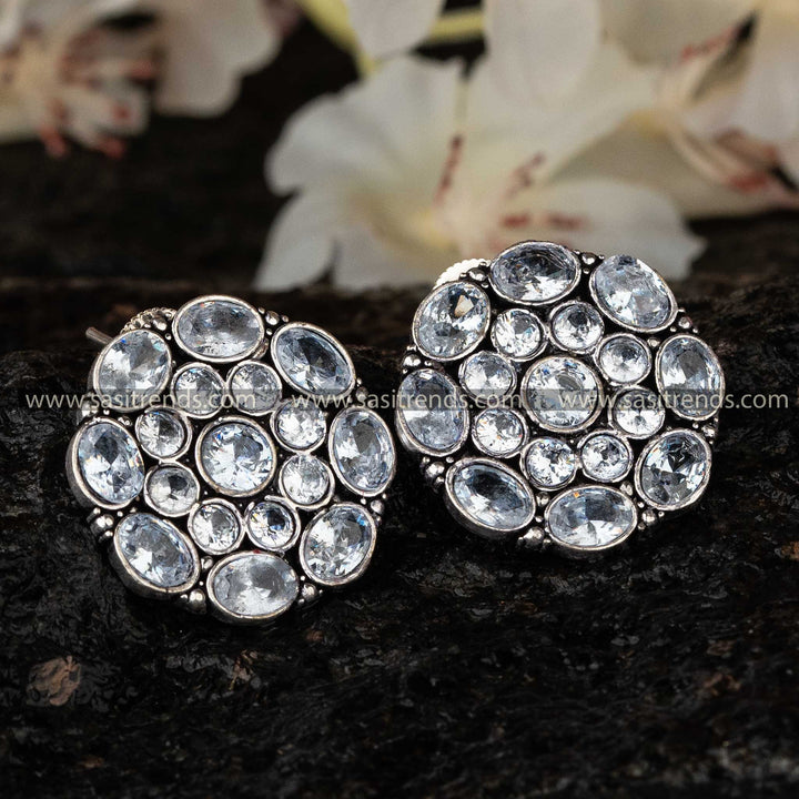 Crystal White Oxidised Stud Earrings, Sophisticated Accessory