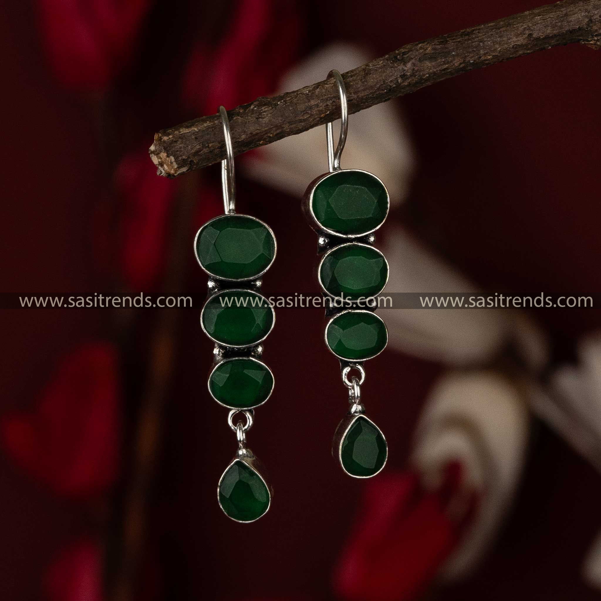 Dark Green Stone Oxidised Earrings - Elegant Accessory for Navarathiri