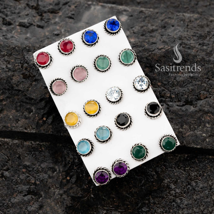 Elegant round-shaped oxidised stud earrings in vibrant colors - Sasitrends