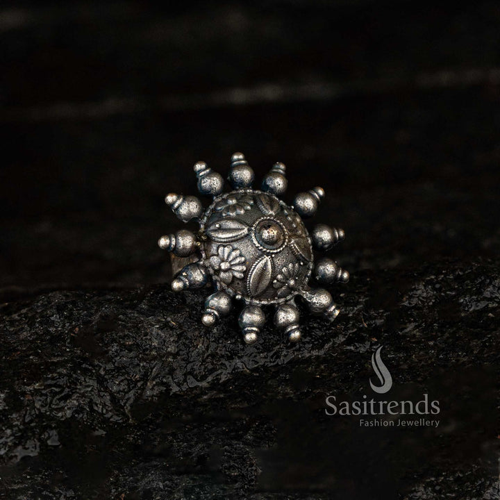 Gorgeous Silver Replica Oxidised Adjustable Sunburst Ring - Sasitrends