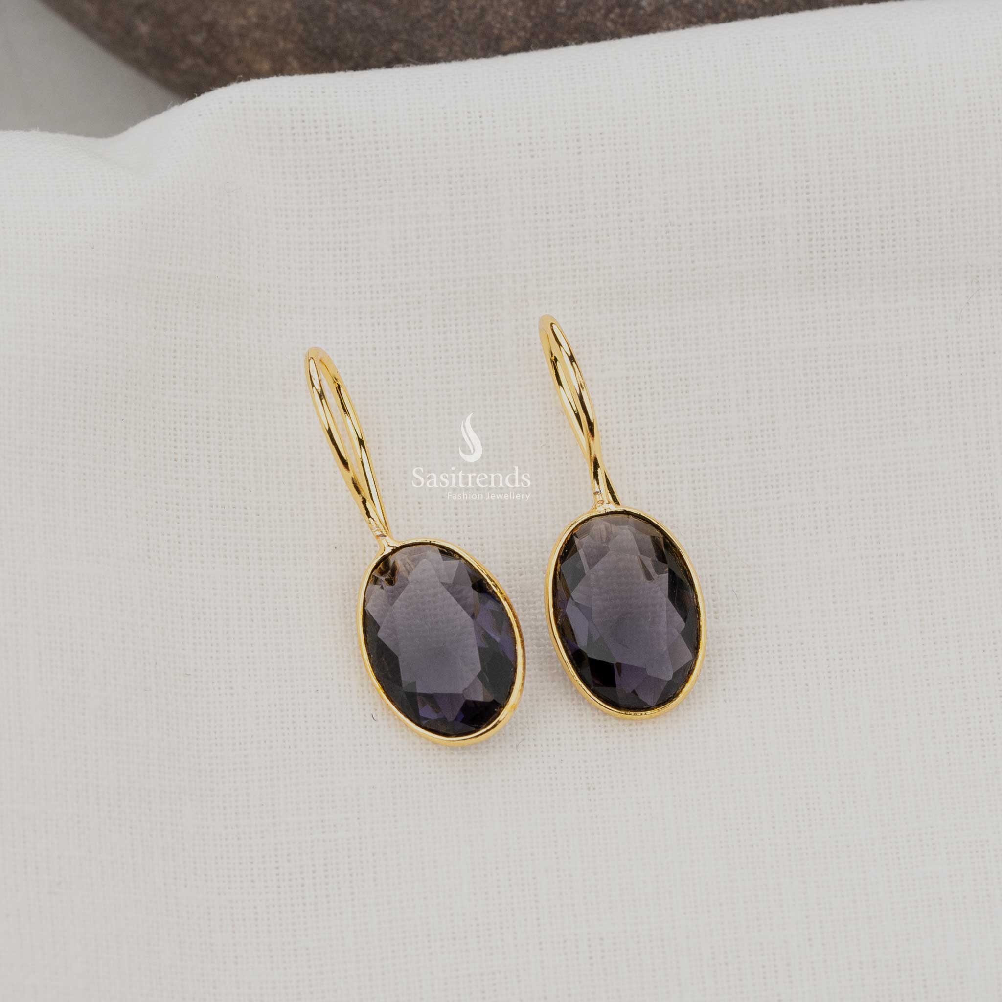 Elegant Purple Oval Gold Plated Earrings for Office Style