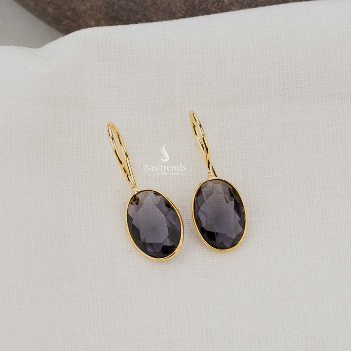 Elegant Purple Oval Gold Plated Earrings for Office Style