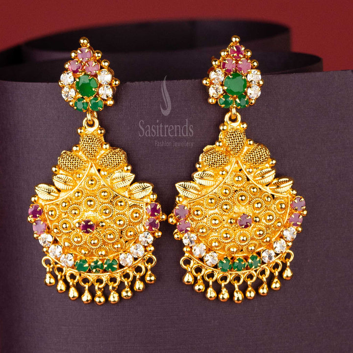 Sasitrends - Traditional Micro Gold Plated Crescent Shaped Earrings AD Stone Studded