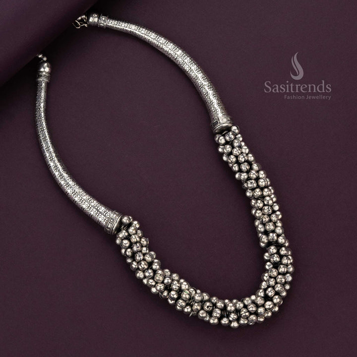 Intricately Designed Silver Oxidised Ghungroo Beaded Necklace - Sasitrends