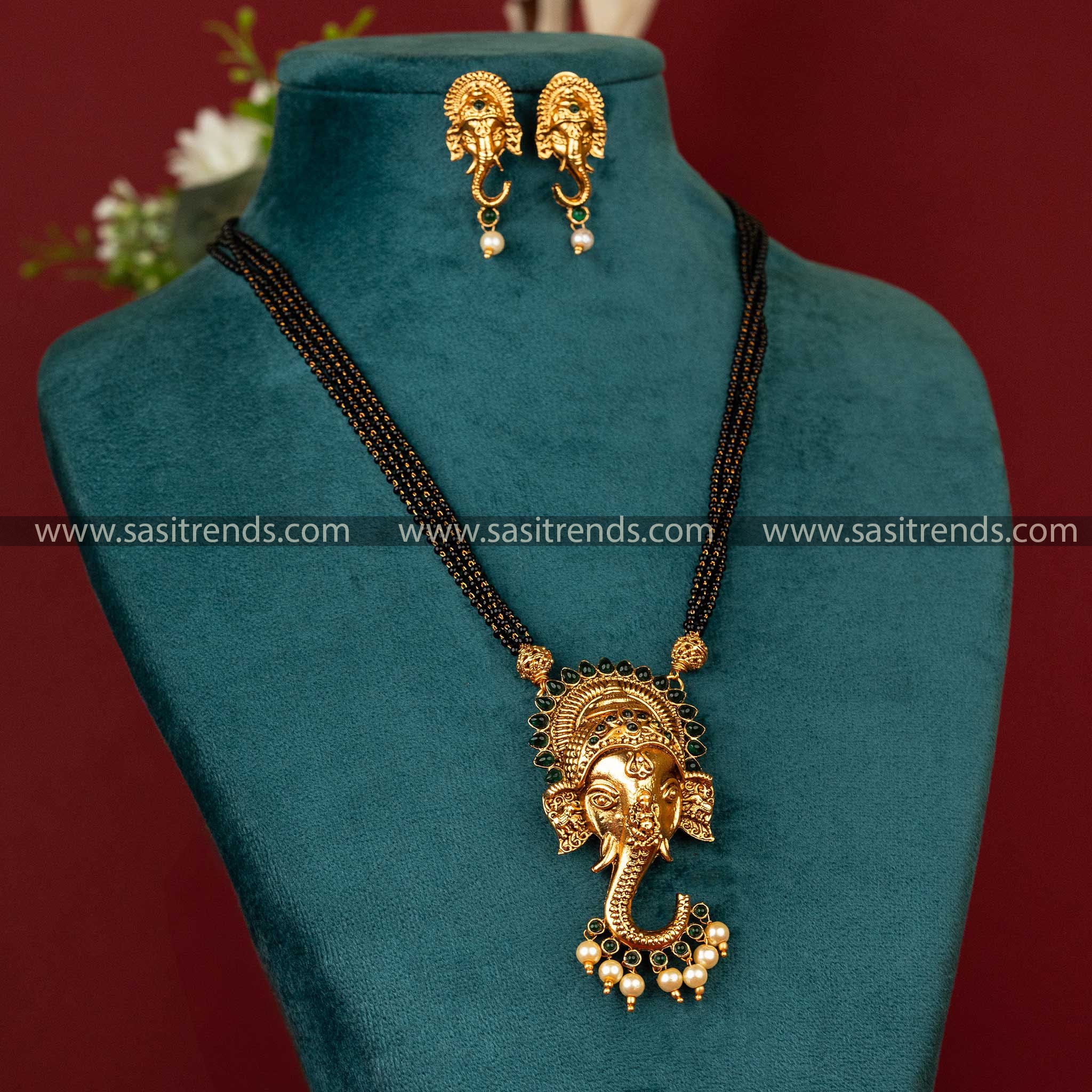 Sasitrends | Classic Matte Gold Plated Classic Mangalsutra with Ganesh Pendant Jewellery Set - Sasitrends