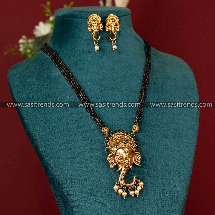 Sasitrends | Classic Matte Gold Plated Classic Mangalsutra with Ganesh Pendant Jewellery Set - Sasitrends