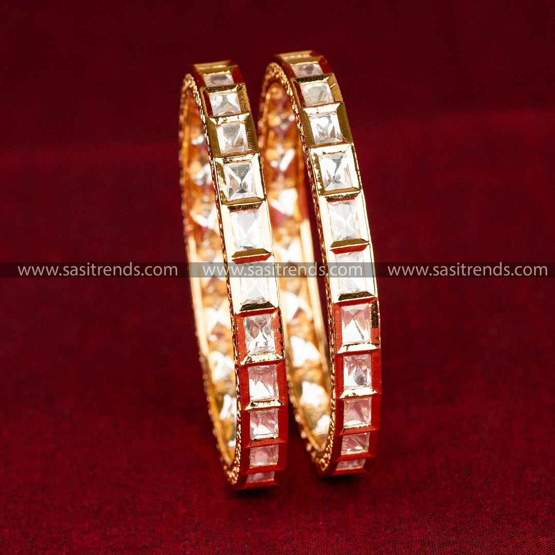 American Diamond Rectangular Kundan Stone Bangles