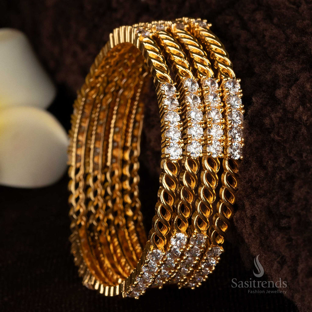 One-gram lightweight gold-look bangle featuring AD stones for traditional wear - Sasitrends