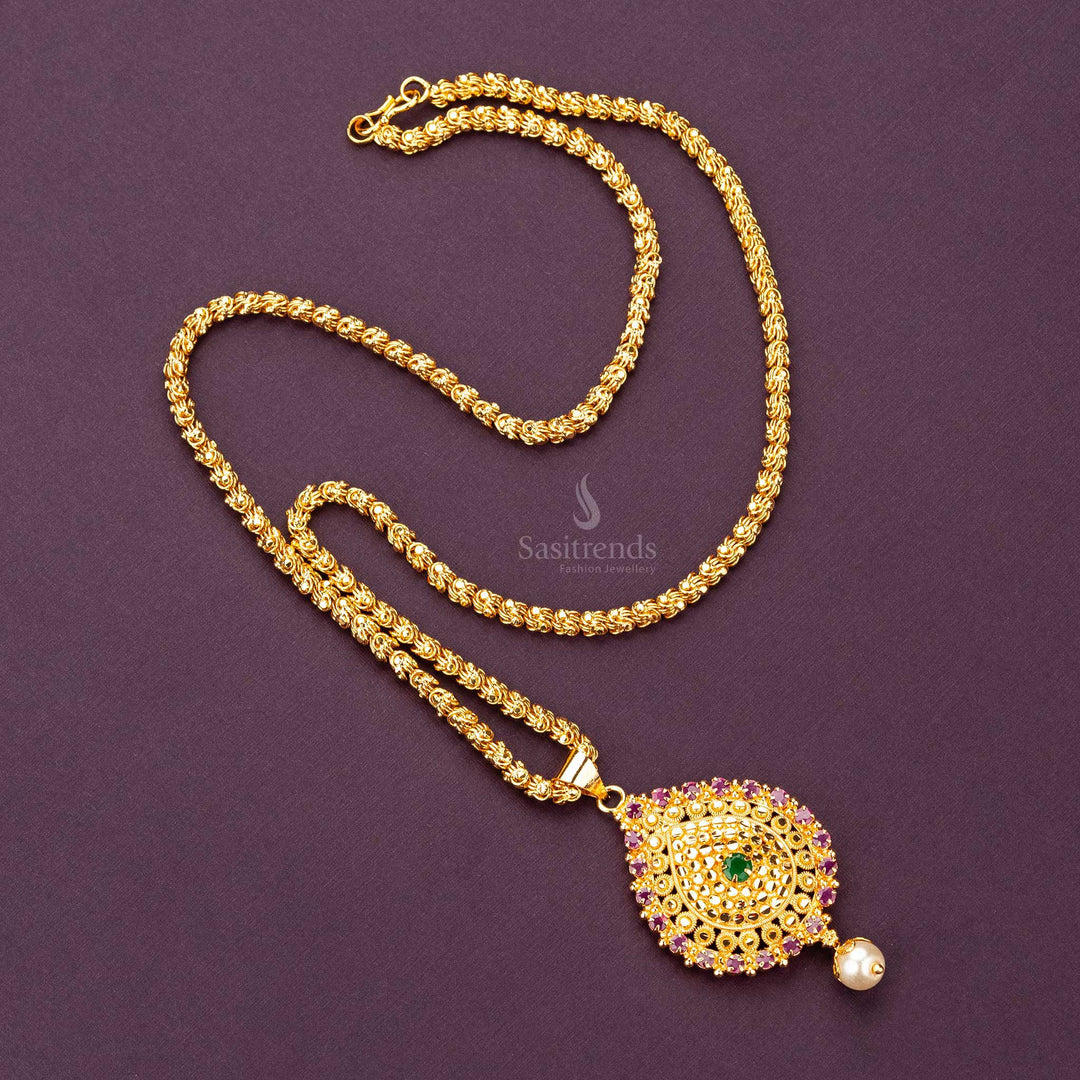 Teardrop Dasavatharam Pendant Necklace with Pearl Hanging Sasitrends