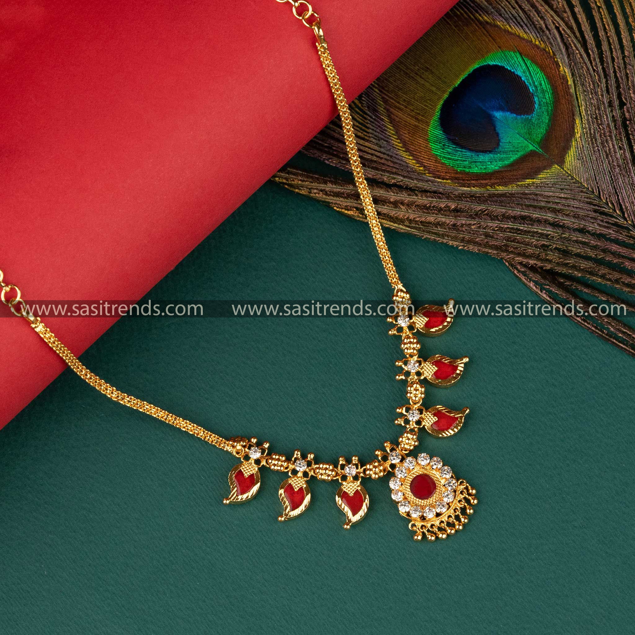 3 Petal Sasitrends Red Palakka Mango Design Necklace – Ideal for Weddings