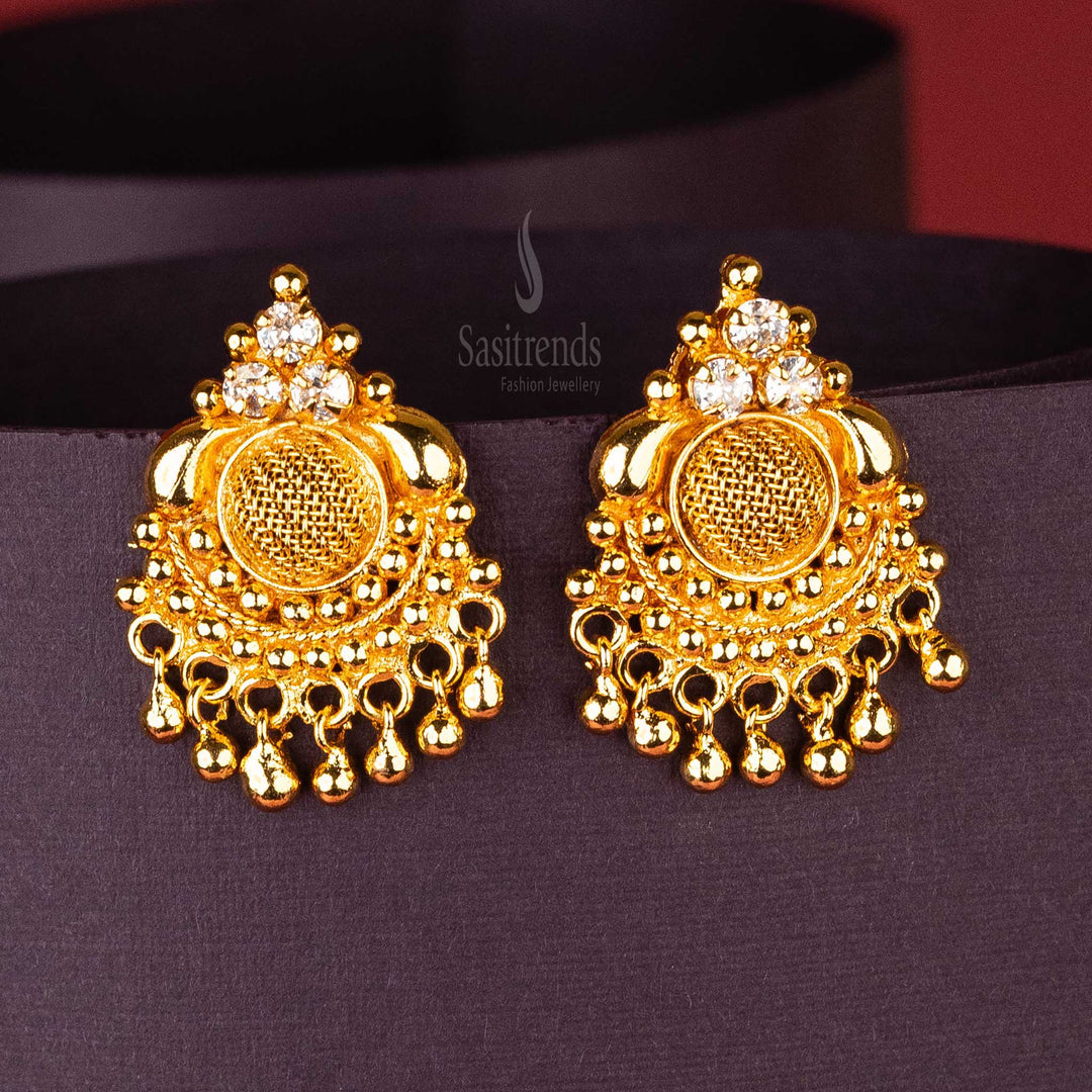 Elegant White Double Lakshmi Coin Earrings with Sparkling AD Stones and Gold Plating