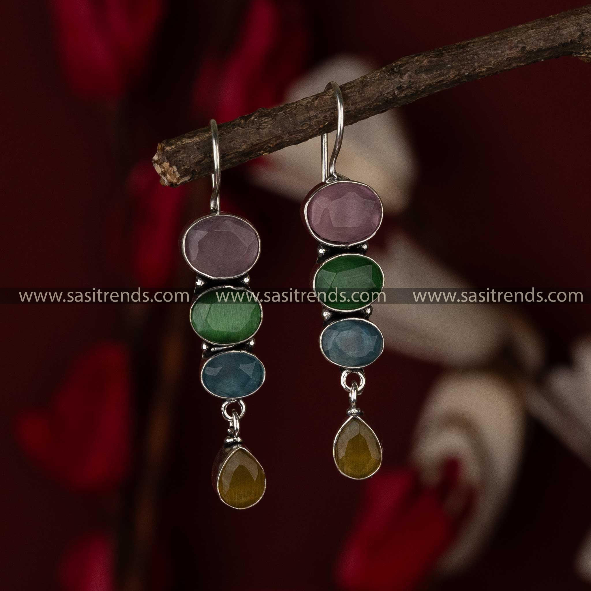 Multi-Colored Stone Oxidised Earrings for Navarathiri - Vibrant Oxidised Jewellery