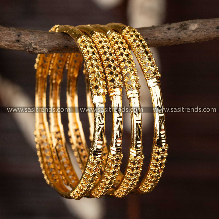 Sasitrends | Elegant One Gram Micro Gold-Plated Bangles Set with Intricate Design for Women