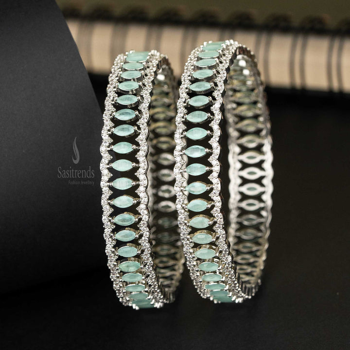 Sasitrends | Elegant Rhodium Silver-Plated American Diamond Bangles with Marquise Stones - Sasitrends