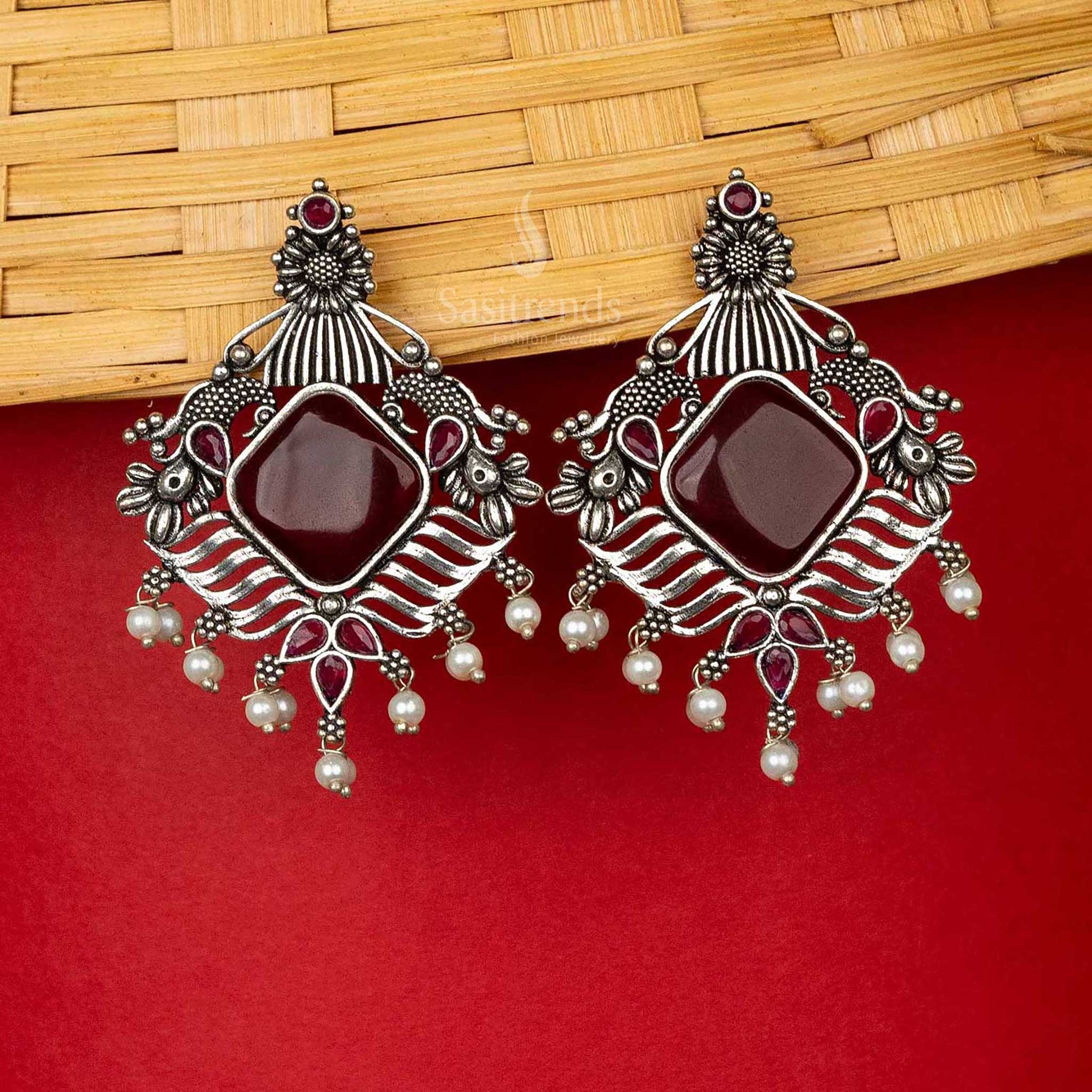 Elegant Ruby Oxidised Silver Earrings Navarathiri Special Sasitrends Online