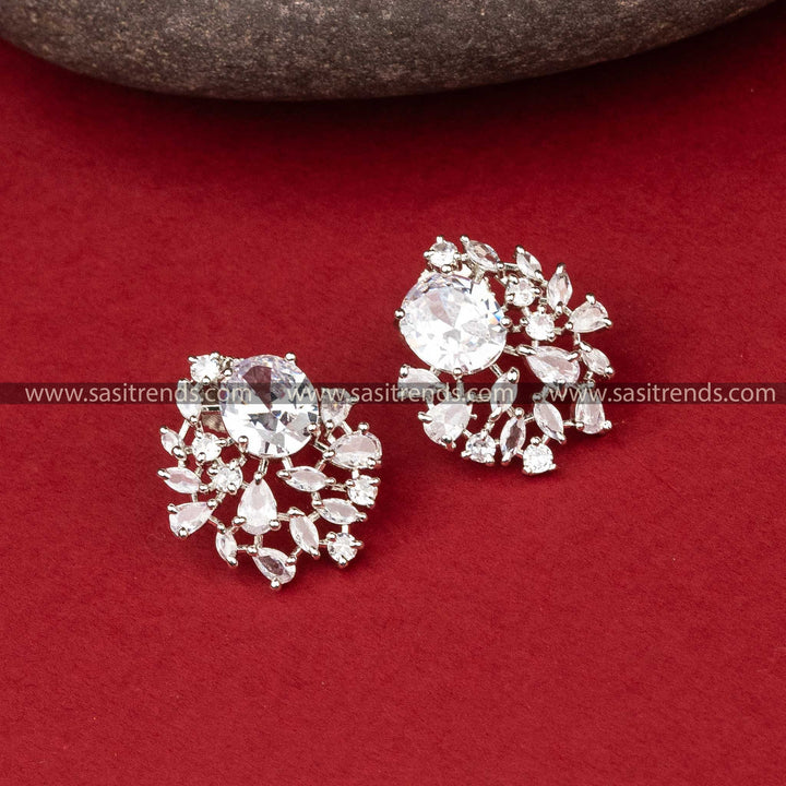 Elegant White American Diamond Rhodium Silver Earrings Sasitrends Online 