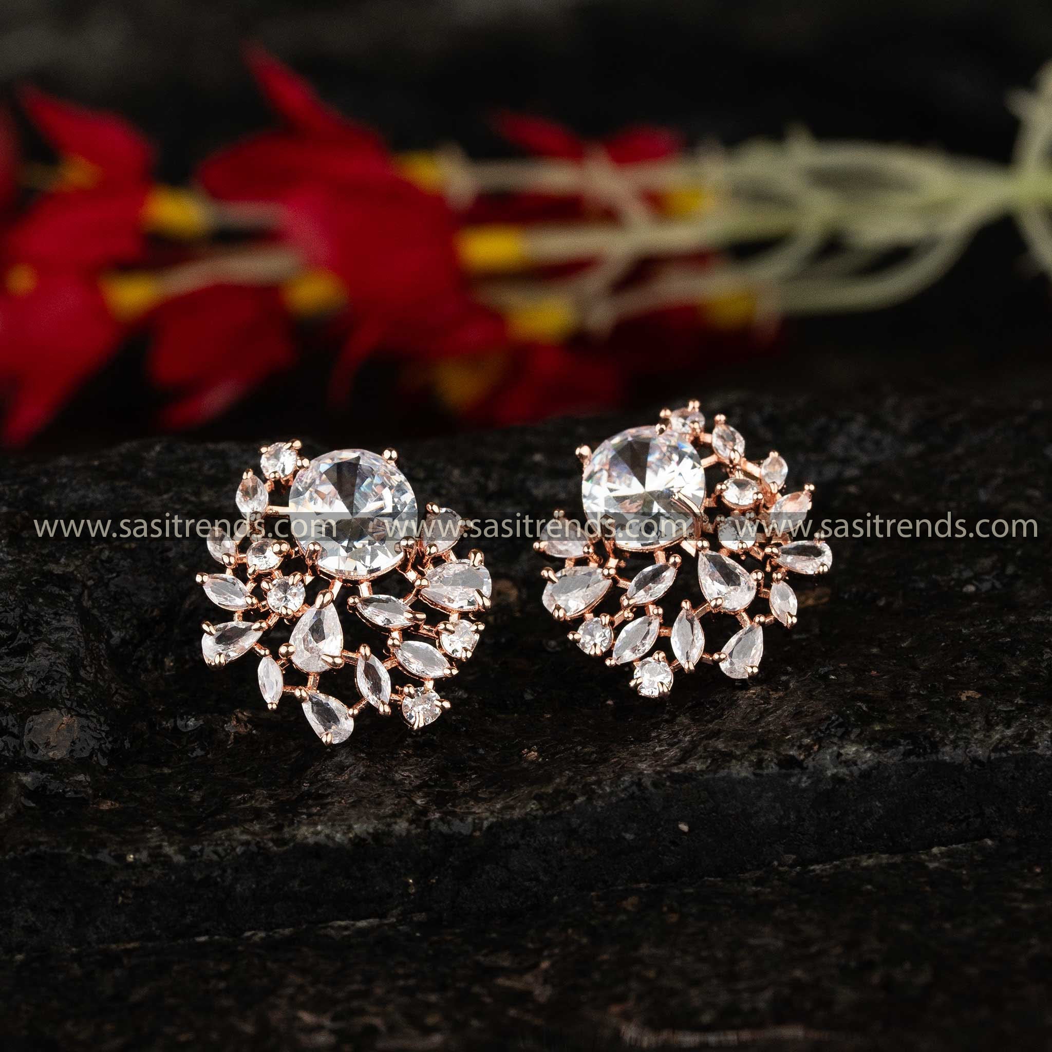 Elegant White AD Stone Stud Rose Gold Plated Sasitrends Online Shopping