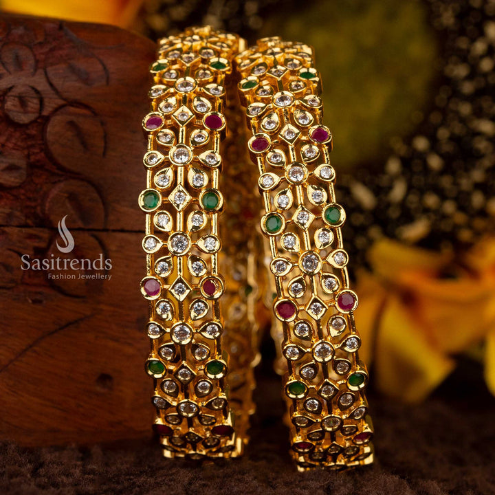 Guaranteed Temple Micro Gold Plated American Diamond Multi-Color Bangles | Traditional Indian Jewellery for Women  - Sasitrends