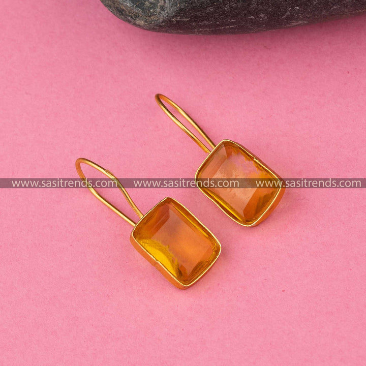 Fashion Elegant Yellow Monalisa Stone Fish Hook Earrings Sasitrends