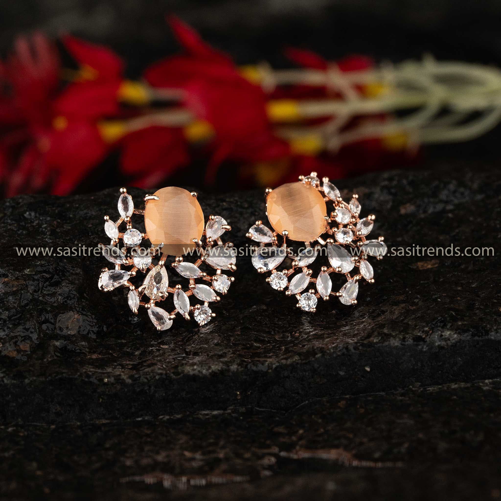 Fashionable Peach America Diamond Earrings Sasitrends Online