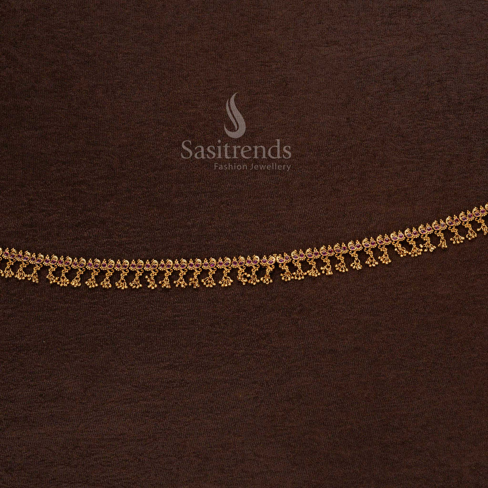 Traditional Bridal Waist Chain with Golden Beads & American Diamond Stones - Sasitrends