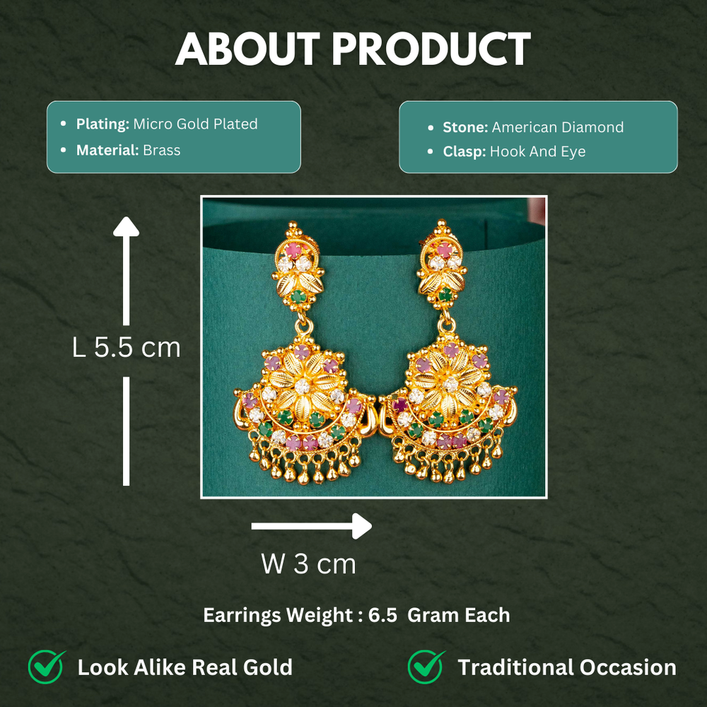 Festive Micro Gold Plated AD Stone Studded Floral Designer Push Back Earrings