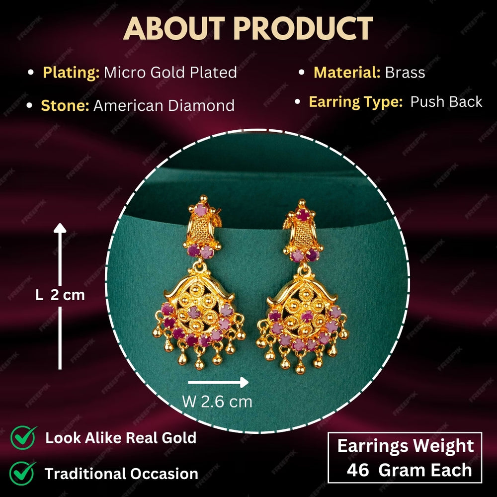 Traditional Micro Gold Plated AD Stone Studded Guaranteed Earrings Sasitrends Measurement Details