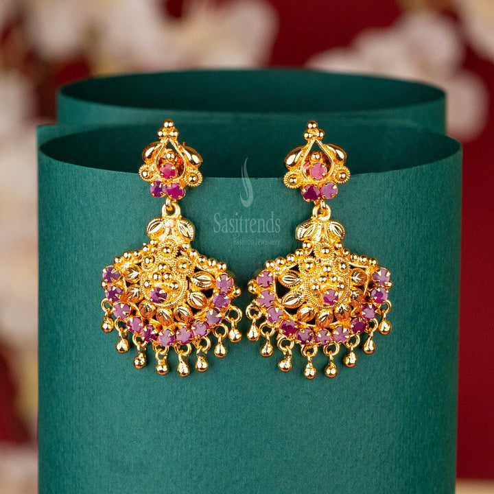 Traditional One Gram Micro Gold-Plated Floral Motif Earrings with AD Stones  - Sasitrends