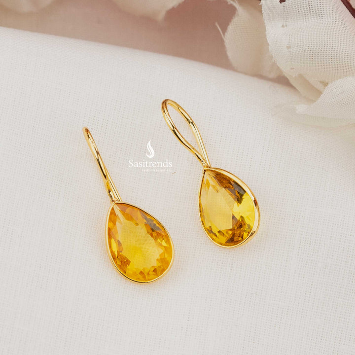 Aurora Gold Plated Golden Yellow Raindrop Earrings, Gift for Teens