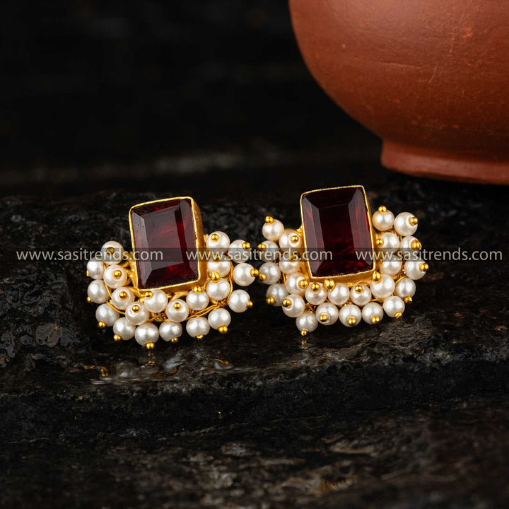 Glamorous Red Gold Plated Earrings Sasitrends Online Shopping