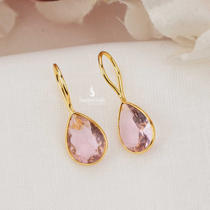 Aurora Gold Plated Light Pink Raindrop Earrings, Office Jewellery