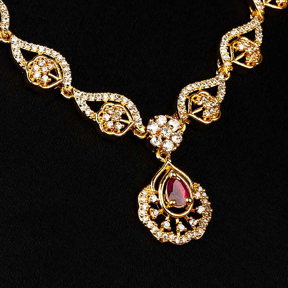 Elegant white-ruby stone AD jewellery set with intricate teardrop motifs